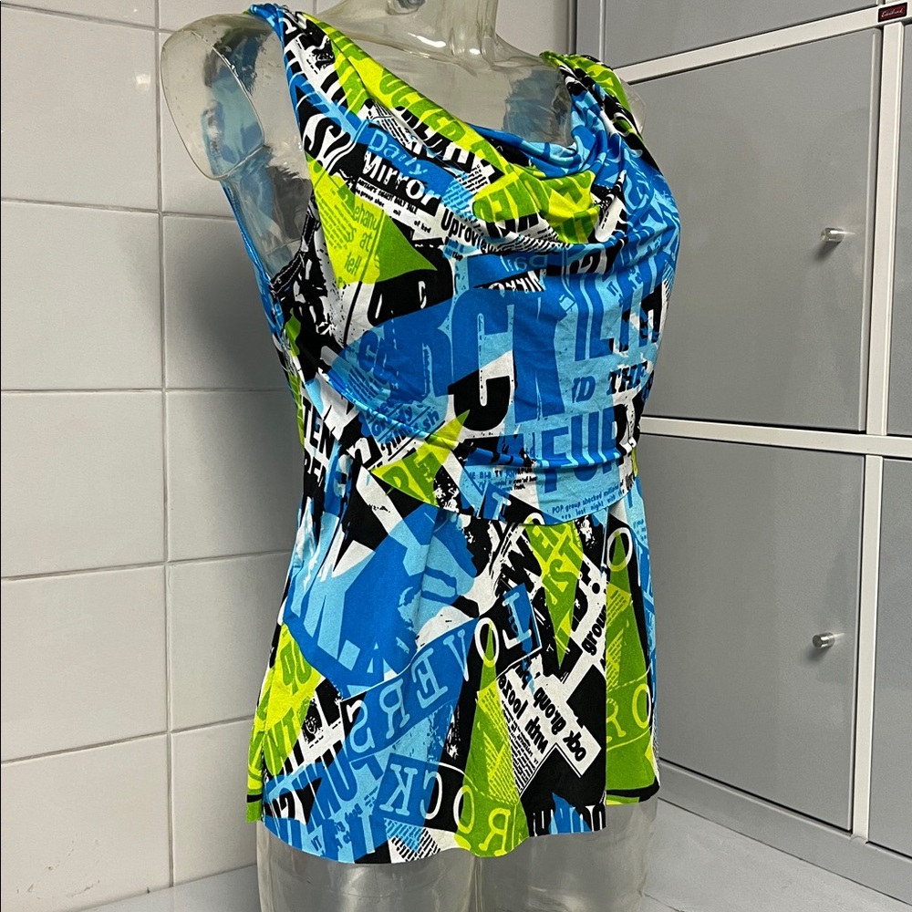 Graffiti/Ransom Collage Drapey Spandex Dance Tunic L NWOT